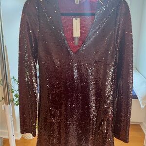 Anthropologie Burgundy Sequin Long Sleeve Dress